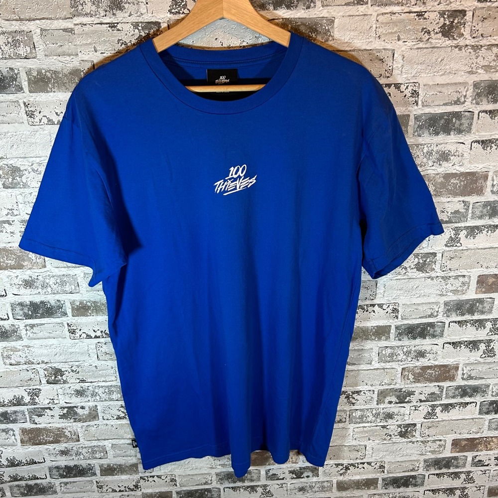 100 Thieves T-Shirt Womens Large Blue Excellent Short Sleeve Logo Graphic Tee